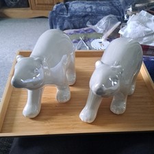 A Pair of White Polar Bear Standing Ceramic Figurines - Christmas, Festive USED