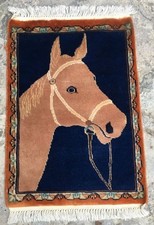 2x1.6 ft Horse Afghan Rug Wool