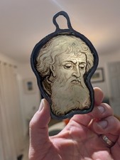 Antique 15th 16th Century French Hand Painted Church Stained Glass Bearded Man