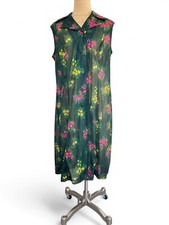 Vintage Nylon Housecoat Sheer Floral Nylon Pinny Overall Apron 70s Fit 16 18