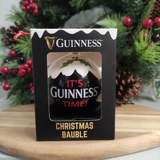 Guinness Christmas Bauble - Black & White - 'It's Guinness Tim  - Red Ribbon Tie