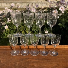 ✨9X Antique Wine Sherry Port Etched Drinking Glass Star Cut 12 cm