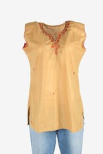 Vintage Embroidered Hippie Gypsy Blouse Tunic Top Kaftan Beige Size L - LB416