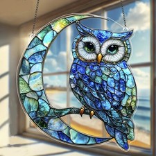 Owl Suncatcher Window Hanging Decoration Stained Glass Effect Acrylic Art Gift