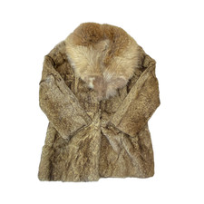 Coat Womens Medium Brown Rabbit Fur Long Sleeve Warm Winter Open Front Outdoor