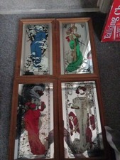 Rare Vintage 1970's Framed Set Of 4 Alphonse Mucha Four Seasons Mirror Art