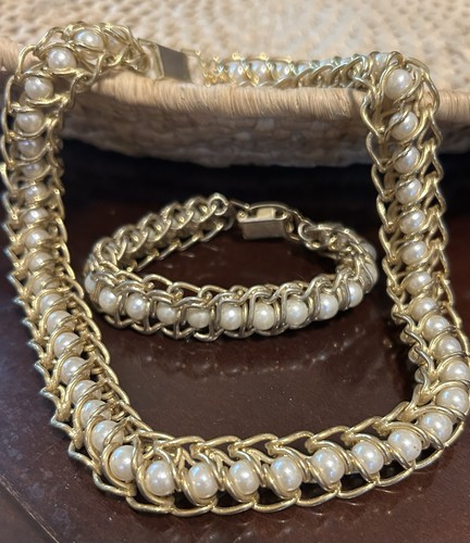 Vintage gold tone faux pearl - vintage,