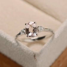 1.70 Ct Oval Cut Natural Morganite & Diamond Anniversary Ring 14k White Gold 7