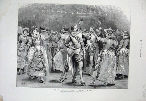 Old antique print 1887 - print, maske