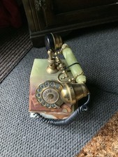 1970s Vintage Onyx & Brass Astral Telephone Rotary Dial Spares Or Repairs