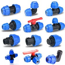 MDPE Compression Fitting Water Pipe Connector Straight Elbow Tee Valve 20-63mm