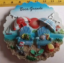 Vintage Old Fridge Magnet Plastic Resin Bocka Grende ??  Pair Beach Chairs Gre