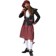 Mens Costume Scotsman Highlander Scottish Tartan Kilt Fancy Dress Carnival