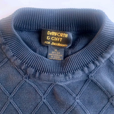 Danforth And Gifft Mens 100% Silk Jumper XL Diamond Knit Crew Long Sleeve Blue