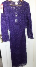 New Roman Purple Emboidered & Beaded Occasion Dress With Bolero Jacket UK 12/14