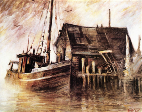 1984 vintage print - ship, boat
