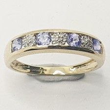 QVC 9ct Triple Cluster Diamond & Tanzanite Half Eternity Yellow Gold Ring Size Q