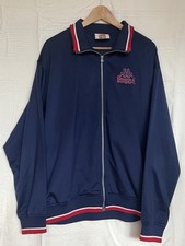 KAPPA Track Jacket Mens XL Navy Ribbed Trim Logo Hand Pockets Full Zipper Hiking