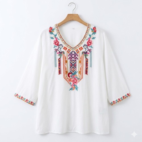 White embroidered neck - white,