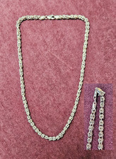 925 Solid Sterling Silver Byzantine Chain Necklace 16"  22.8 g, ITALY