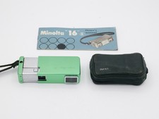 Rare Green Minolta-16 Subminiature Camera w/ 22mm f/2.8 Rokkor Lens - Case, Mint