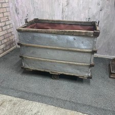 Vintage Laundry Trolley Wood Aluminium Steel Corners Castors Retail Display Prop