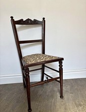 Antique Tapestry Nursing Chair Vintage Dark Oak Victorian Edwardian Design