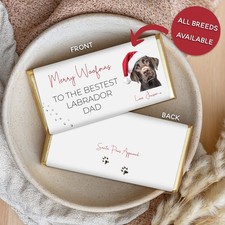 Personalised Dog Dad Christmas Chocolate Bar Wrapper Stocking Filler 100g - 180g