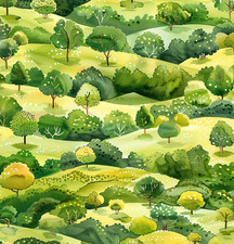 Green Pastures! 100% Cotton Fabric: Countryside Sewing Metres/Fat/Long/Quarters