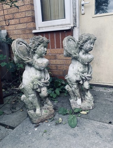 Pair stone cherubs garden - pair,