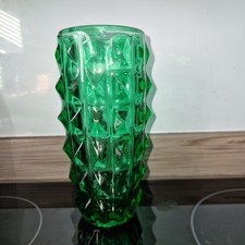 Vintage Retro Sklo Union/Rosice 1292 Green Glass Cactus Vase by Jiri Zejmon - 8"