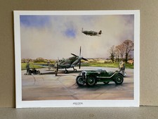 2 Aviation art prints RAF Airfield Spitfire fighter and MG Magnette car