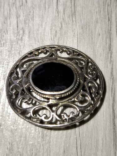 Antique silver brooch black - antique,