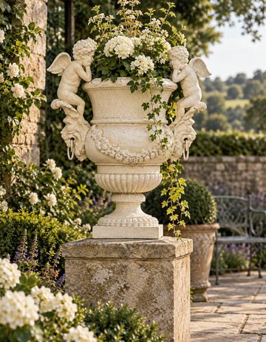 Cast iron garden urn - cast,