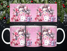 Pink Christmas Snowman Mug