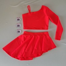 (#542) Age 3/5 Long Sleeve Asymmetric Crop Top/Lyrical Skirted Briefs Flo Red