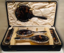 Cased 5 Piece Dressing Table Set, Solid Silver Faux Tortoiseshell, Mappin & Webb