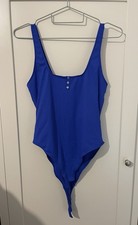 M&S Boutique Cobalt Blue Ribbed Bodysuit Body Top Size Medium