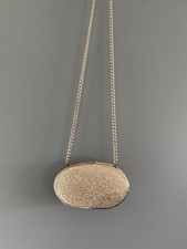 ZARA Glittery Gold Oval Box Style Evening Bag with Gold Chain Shoulder Strap