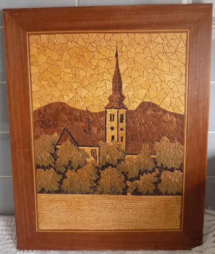Vintage wooden marquetry wall - vintage,