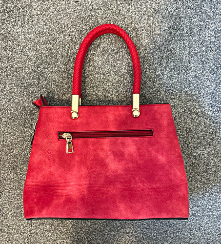 Womens red faux suede tote - suede, bag