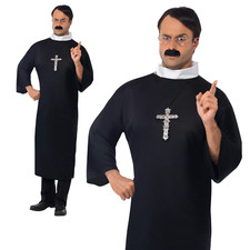 Mens Vicar Priest Costume Adult Church Father Clergyman Fancy Dress Robe M-XL