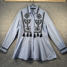 Zara Dress Size XS Embroidered Tassels Blue and White Stripes Spring Short Dress