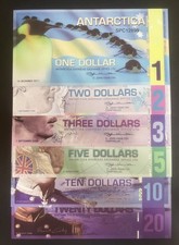 Antarctica Banknote Set. 6pcs. 1,2,3,5,10,20 Dollars. Polymer. Unc Notes