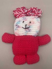 Handmade Red Knit Teddy Bear – Cute Pom-Pom Hair – Soft Unique Gift