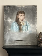 Antique Victorian Portrait Of A Girl Pastel Brocante