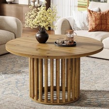 Solid Wood Round Coffee Table, 31.5-Inch Farmhouse Circle Center Cocktail Table
