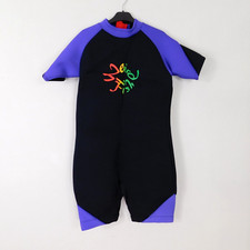 Weird Fish Blue Black Shortie Wetsuit XXL Vintage Surf Retro Neon Logo 1990's