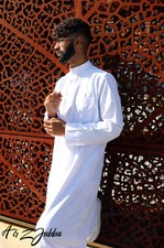 Mens Boys Thobe Jubba Madrassa Mosque Designer Collar Arab Hajj Umrah 4 COLOURS