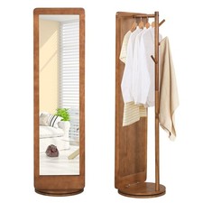 2-in-1 Freestanding Dressing Full Body Mirror Coat Rack with 360° Rotating Base